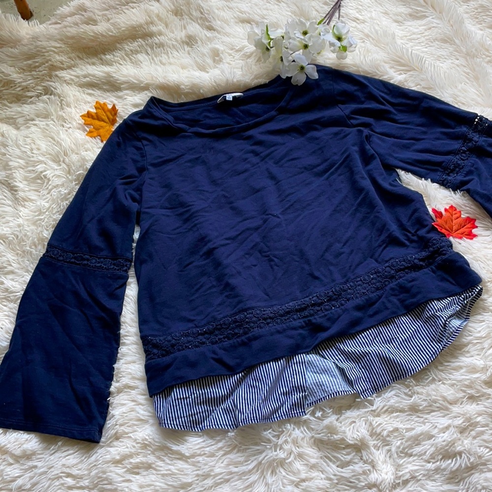 Crown & Ivy Layered Navy Blue Sweatshirt Shirt Top